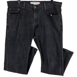 Levi's 514 Jean's 38x30 Slim Straight Leg Textured Denim Black Red Tag Cotton